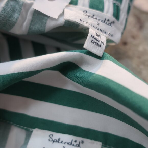Women Splendid x Cella Jane White Green Stripe 2 PC- Set  Collared Top/S Short/M - Picture 16 of 16